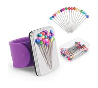 Bosiyrggrl Bracelet pour Épingles avec 100 Pièces de 1,5 Pouces de Tête de Balle Ensemble D'Épingles à Coudre. Support de Poignet en Silicone pour la Courtepointe B.