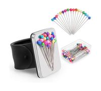 Bosiyrggrl Brassard à Coussinet pour Épingles avec 100 Pièces de 1,5 Pouce Tête de Balle Ensemble D'Épingles à Coudre, Support de Poignet en Silicone pour Courtepointe A