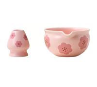 Bosiyrggrl Ensemble de à Thé - 2 Pièces Bol à Matcha Japonais Traditionnel et Support pour Fouet pour Cérémonies de Thé en Table, Fêtes, Cadeaux Flocon de Neige Rose