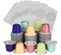 Bosiyrggrl Ensemble de Dosettes de Café 100 Pièces, Capsules Vides en Aluminium Remplissables, Votre Propre Kit de Tasses à Café Espresso avec Couvercles Autocollants.