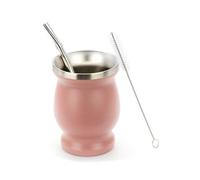 Bosiyrggrl Ensemble de Tasses à Thé en Acier Inoxydable pour Tasse à Paille Isolée, Tasse Simple Isolée Rose