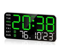 Bosiyrggrl Grande Horloge Murale Numérique de 8,4 Pouces, Réveil à LED avec Gros Chiffres, Date, Température, Heure D'Été, pour Chambre, Cadeau, Vert