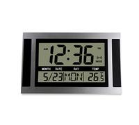 Bosiyrggrl Horloge Murale NuméRique LCD Grand Nombre Temps TempéRature Calendrier Alarme Table Horloge de Bureau Design Moderne Bureau Maison Argent