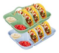 Bosiyrggrl Lot de 10 Supports à Tacos Antidérapants avec Poignées de Transport et Assiettes en Silicone, Lot de 2 avec Séparateurs et Plateaux à Trempette B