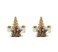 Bosiyrggrl Lot de 2 Bougeoirs en Forme de Pilier pour Sapin de Noël Doré avec Baies et Pignons de Pin pour Décoration de Bureau de Vacances en Métal