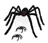 Bosiyrggrl Pack de 3 Décorations d'halloween Araignées Poilues, Araignée Géante pour Décorations d'halloween Fausse Intérieure et Extérieure.