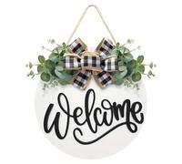 Bosiyrggrl Panneau de Bienvenue de Porte de Ferme, Décoration de Porte D'Entrée, Plantes Rurales, Panneau Rond en Bois à Suspendre, et Facile à Utiliser