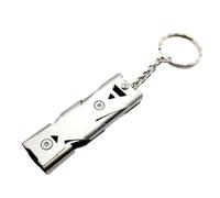 Bosiyrggrl Sifflet d'urgence SOS en Acier Inoxydable à Double Tube, Porte-Clés de Sauvetage, pour L'Extérieur, pour la Survie, la Randonnée, Le Camping, Argent