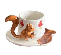 Bosiyrggrl Tasse à Café en Porcelaine avec Design de Soulagement de Joli Écureuil et Tasse à Sauce pour Table à Manger, Mugs à Fleurs, Tasse de Thé pour L'Après-Midi, Verre à Jus de Fruits A.