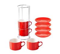 Bosiyrggrl Tasses à Cappuccino Empilables en Porcelaine avec Soucoupes et Support en Métal, Tasses à pour Café au Lait, Café de Spécialité A