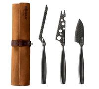 Ensemble de couteaux à fromage Monaco+ de Boska / 3 couteaux dans un étui en cuir/Pour chaque type de fromage/Antiadhésif/Noir / 28 cm