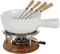 Boska Life Fondue-Set Bianco, Käsefondue, Europäisches Eichenholz, Edelstahl, Steingut, Eiche, Silber, Weiß, 1 L, 340029