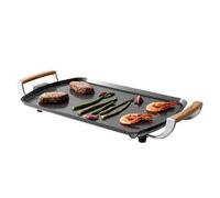 Boska Plancha Électrique Pro - Plaque Teppanyaki 35x56 cm - Revêtement Céramique sans PFAS - Thermostat Réglable - Écoulement des Graisses - Poignées en Chêne - Noir