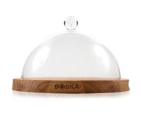 Boska Planche à servir ronde Friends avec cloche / garde le fromage frais plus longtemps / 23,8 cm / bois / plastique / brun