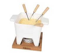 Boska Tapas Fondue Bianco L, Käsefondue, Teelicht-Fondue, Fondue-Set, Edelstahl, Eichenholz, Steingut, Weiß, 600 ml, 853544