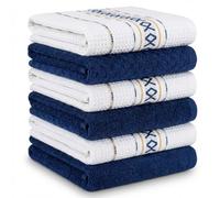 BOSKIMO Torchon Cuisine Coton, Microfibre et Éponge, Lot de 6 Torchons Vaisselle Absorbants à Séchage Rapide, sans Peluches, Essuie Main Cuisine 65x45 et 60x40 cm (Palma Marine)