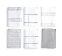 BOSKIMO Torchons Cuisine Coton Premium - Pack de 6 Chiffons Cuisine Microfibre et Éponge, Chiffons Coton Absorbants, Linges de Nettoyage Blanc et Gris