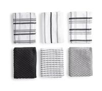 BOSKIMO Torchons Cuisine Coton Premium - Pack de 6 Chiffons Cuisine Microfibre et Éponge, Chiffons Coton Absorbants, Linges de Nettoyage Couleur Gris Argenté