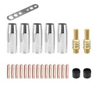 Bosmsaslad 25 Pcs Embouts Contact Buse Soudage, Support Connecteur Gaz, MAG MIG Kit de Torche Soudage Accessoires, 5 x Buses à Gaz, 15 x Buses M6 0,8 mm, 2 x Tige Buse, 2 x Isolateurs, 1 x Clé