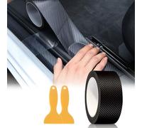 Bosmsaslad Covering Voiture, Covering Carbone, 5D Film Autocollant Adhésif, Imperméable à l'Eau Sans Bulles Protection Seuil de Porte Voiture, Bande Autocollante Voiture Tuning avec Outils, Noir