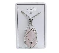 BOSONS Collier porte-pierre en cristal, collier pendentif en cristal de poche en filet creux en acier inoxydable (Silver,Pink)