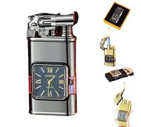 BOSONS Windproof Lighter Vintage Watch Bezel Jet Flame Torch, Clock Lighters, Refillable Butane Lighters, Windproof Flames Lighters for Outdoor, Camping (Black C)
