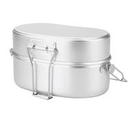 BOSREROY Aluminium-Gamelle, Lunchbox im Stil der deutschen Armee, tragbarer 2-stöckiger Lebensmittelbehälter mit klappbarem Griff für Camping, Wandern und Picknick, 7,9 x 5,9 in / 20 x 15 cm