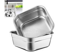 BOSREROY Ensemble passoire carrée et lavabo en acier inoxydable de 28 cm - Baignoire multifonction pour évier, panier de cuisine avec trous de drainage uniformes pour un rinçage efficace, pour la