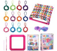 BOSREROY Kit de création de bracelet coloré avec 96 boucles, ensemble DIY pour dessous de verre, avec aiguille à tisser et cadre carré, pour débutants, loisirs créatifs, tissage facile à la maison