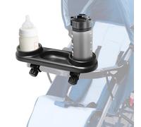 BOSREROY Organiseur de poussette avec clip amovible, plateau à goûter multifonction 3 en 1 avec porte-gobelet pour poussettes, fixation antidérapante avec poignée pour tubes de main courante plate