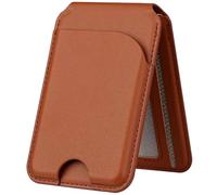 Bosreroy Porte-cartes en cuir pour téléphone avec fenêtre transparente pour carte d'identité, compatible, support mains libres, forte force de fixation, 3,9 x 2,6 x 0,8 cm, marron