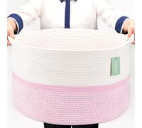 BOSROTY Panier de rangement extra large en corde de coton, 55,1 x 35,1 cm, panier à linge en corde, panier à jouets, panier à vêtements, grand panier, mélange blanc et rose