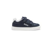 BOSS Baskets en cuir avec trois brides auto-adhésives pour enfant - Style J52660/10P27, J52660 Bleu foncé 40