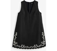 BOSS Black 100% Cotton A Line Embroidered Detail Mini Dress Black EU 36 (UK 8)