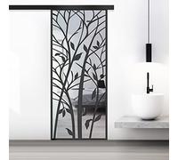 BOSS Black Porte coulissante en verre Modele WOOD 85x215 cm (60/85/95 cm) Verre Clair 8 mm, modele sable nano-traitement noir, kit de quincaillerie complet (85x215 cm, GAUCHE)