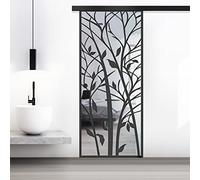 BOSS Black Porte coulissante en verre Modele WOOD 95x215 cm (60/85/95 cm) Verre Clair 8 mm, modele sable nano-traitement noir, kit de quincaillerie complet (95x215 cm, DROIT)