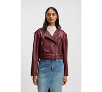 BOSS Blouson de motard court en cuir grainé - Style C_Sadora, 50543026 Rouge sombre 46