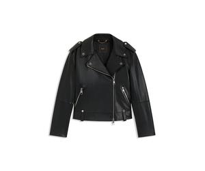 BOSS Blouson de motard en cuir grainé avec fermetures éclair et clous - Style C_Sandy, 50541769 Noir 38