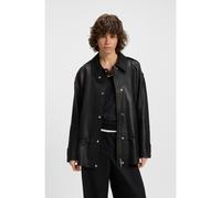 BOSS Blouson de motard long en cuir - Style Salaha, 50544445 Noir 38