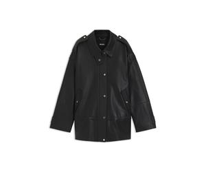 BOSS Blouson de motard long en cuir - Style Salaha, 50544445 Noir 40