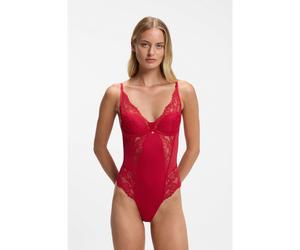 BOSS Body avec détails en dentelle et bijou au monogramme Double B - Style BODYSUIT_BLOSSOM, 50556199 Rouge XS