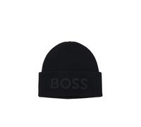BOSS Bonnet en maille de laine mélangée avec logo brodé - Style Afox_R, 50522449 Noir pcs.