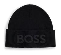 BOSS Bonnet en maille de laine mélangée avec logo brodé - Style Afox_R, 50522449 Noir pcs.