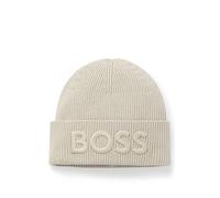 BOSS Bonnet homme Afox R – maille de laine mélangée, logo brodé – beige clair