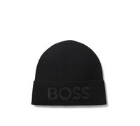 BOSS Bonnet en maille de laine mélangée avec logo brodé - Style Afox_R, 50522449 Noir pcs.