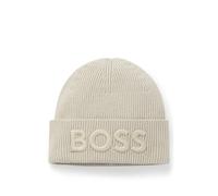 BOSS Bonnet en maille de laine mélangée avec logo brodé - Style Afox_R, 50522449 Beige clair pcs.