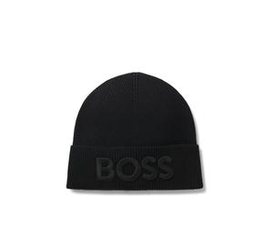 BOSS Bonnet en maille de laine mélangée avec logo brodé - Style Afox_R, 50522449 Noir pcs.
