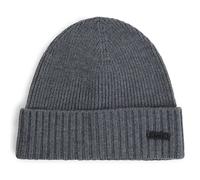 Hugo Boss Bonnet Fati 50495306 en laine vierge côtelée avec plaque logotée Gris