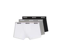 BOSS Boxer court en coton stretch à logos répétés - Style Trunk 3P Power, 50475274 Blanc / Gris / Noir L