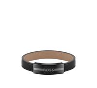 BOSS Bracelet en cuir avec plaquette en métal à logo émaillé - Style LUKE, 58129436 Noir S